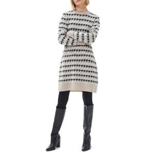 Barbour Marie Houndstooth Knit Dress Jacquard Sweater Beige Sz 4 NWT